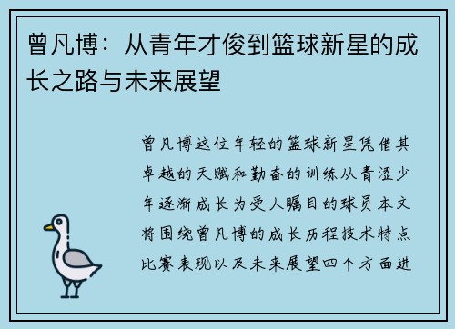 曾凡博：从青年才俊到篮球新星的成长之路与未来展望